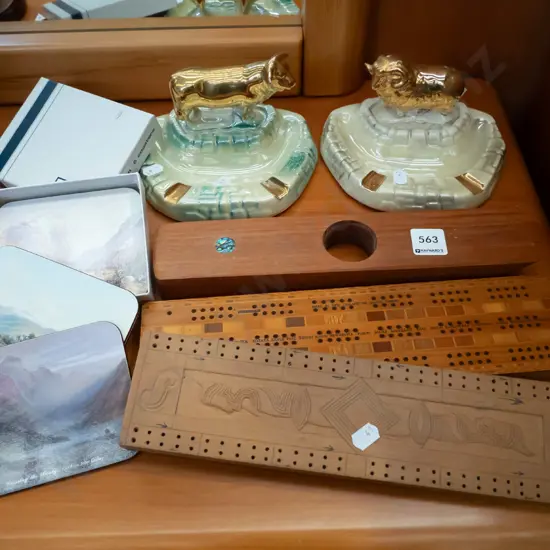 animal themed ashtrays - chips, NZ coasters, cribbage board etc