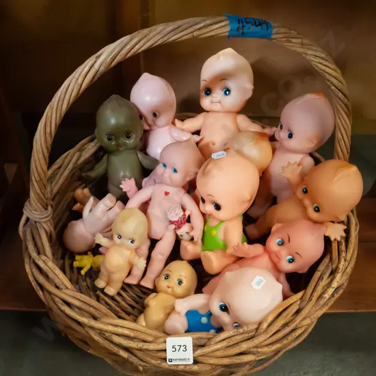 cane basket & retro plastic baby dolls
