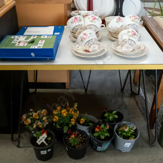 retro wrought metal formica topped side table H-360 W-690 D-460