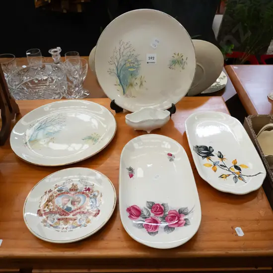 assorted sandwich plates, Crown Lynn Charles & Diana plate etc