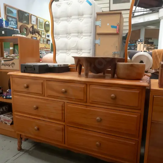 mdf wood veneer 7 drawer mirror back dresser H-1600 W-1140 D-450