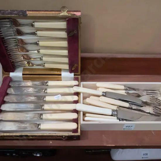 cased bone handled fish set & box of bone handled cutlery