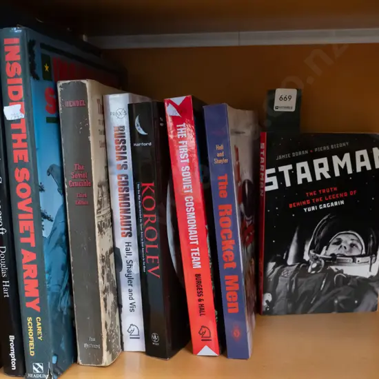 shelf of books about Russian space programmes