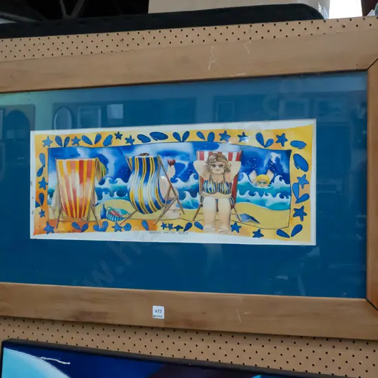 Chris Morrell '97  framed watercolour - beauties at the beach