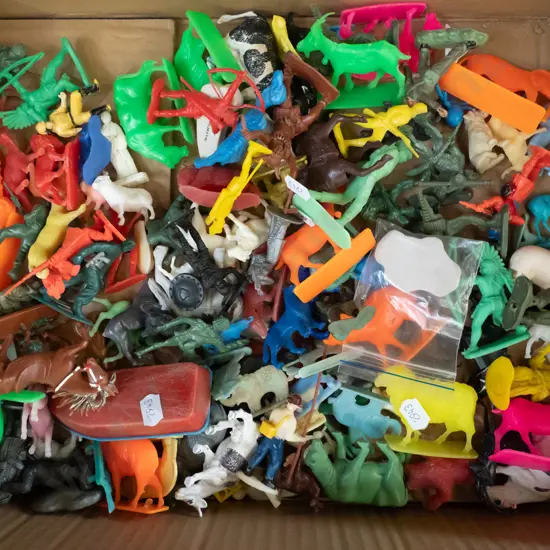 box of toy animals