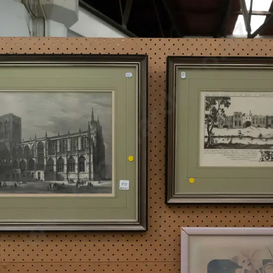 2x framed etchings - English buildings