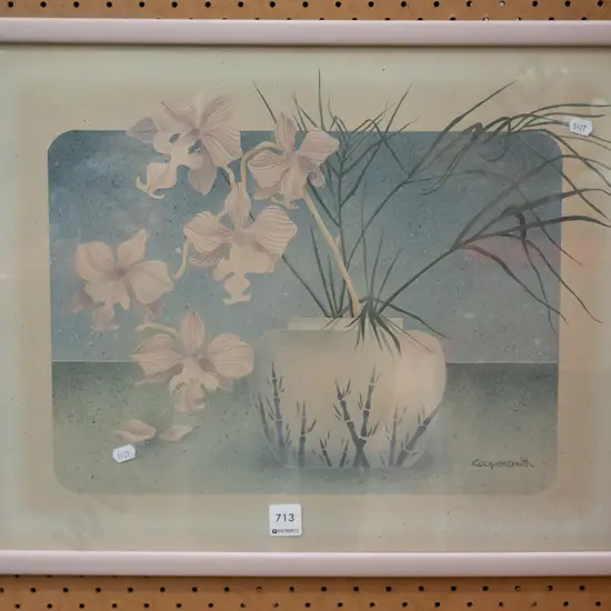 1980s framed orchid print