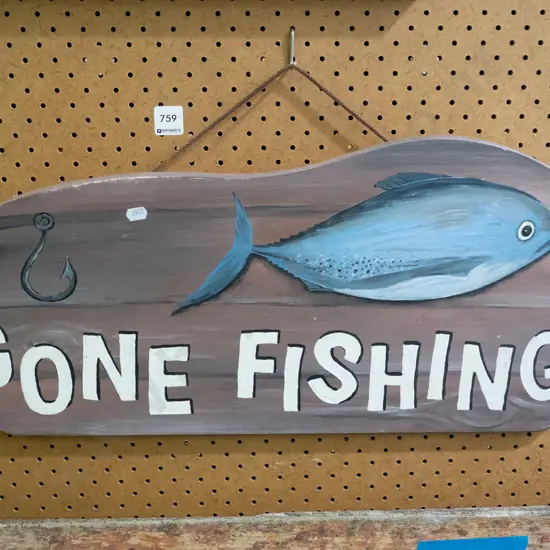 hand painted Gone Fishing sign