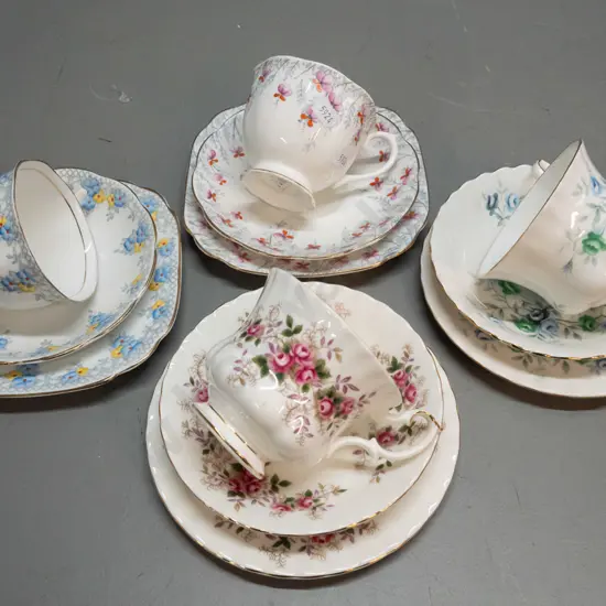 4 Royal Albert bone china trios - Julia, Lavender Rose, Inspiration & one other