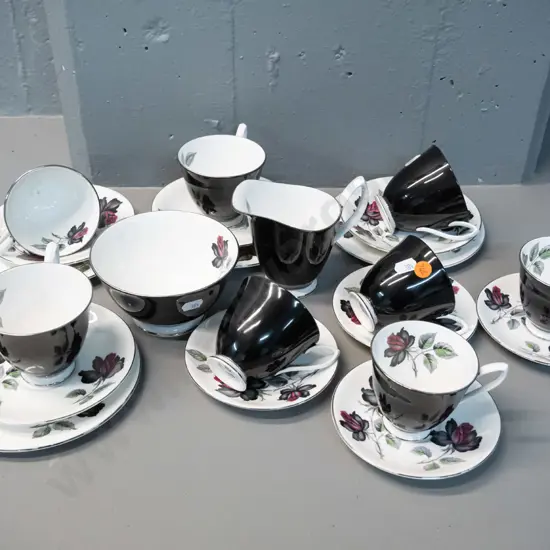 Royal Albert "Masquerade" pattern china - 3 trios, 4 coffee cups & saucers, cream and sugar