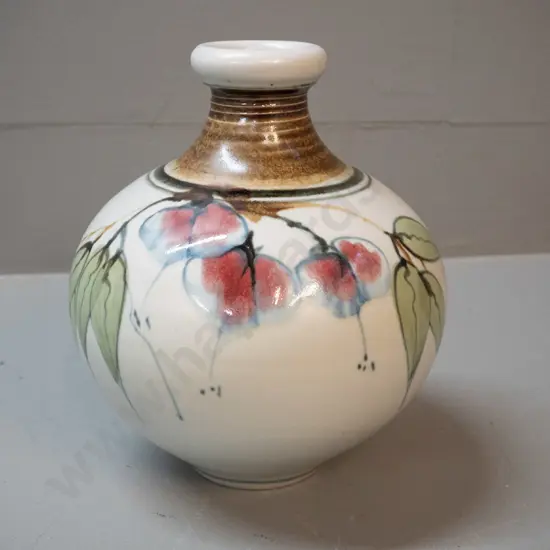 Neil Grant NZ studio pottery vase - fuschia pattern H-190 D-160