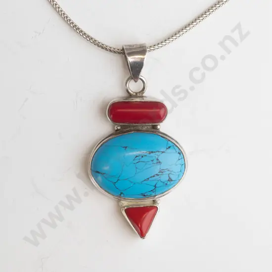 silver turquoise necklace stamped 925