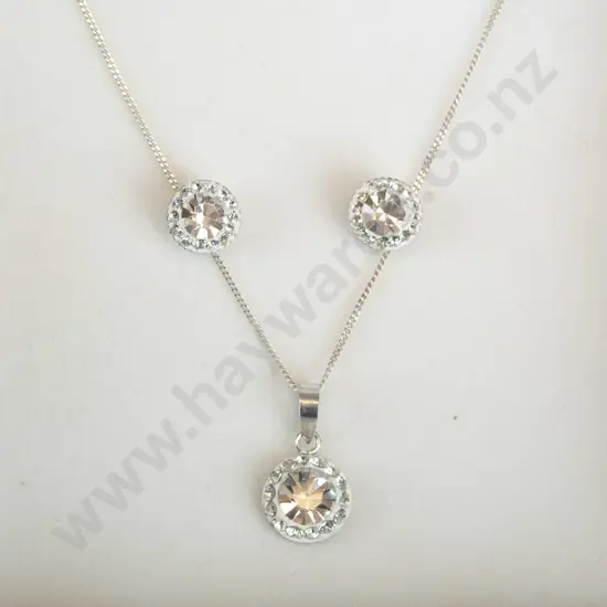 silver cz necklace & earrings stamped 925