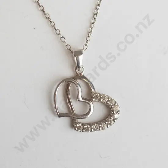 silver heart necklace with cz stones all stamped 925