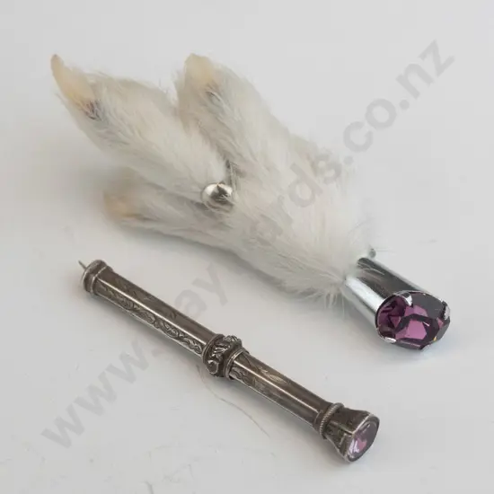 amethyst claw foot brooch & amethyst silver tool ?