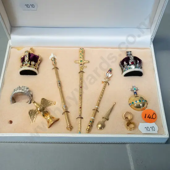 cased set of miniature replicas of the English crown jewels - case D-110 W-160
