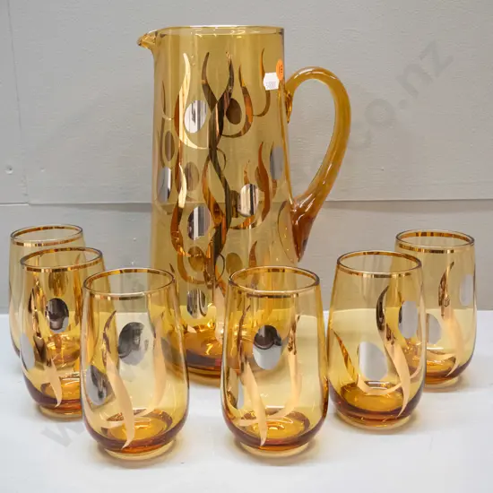 retro amber glass water set - jug is H-260