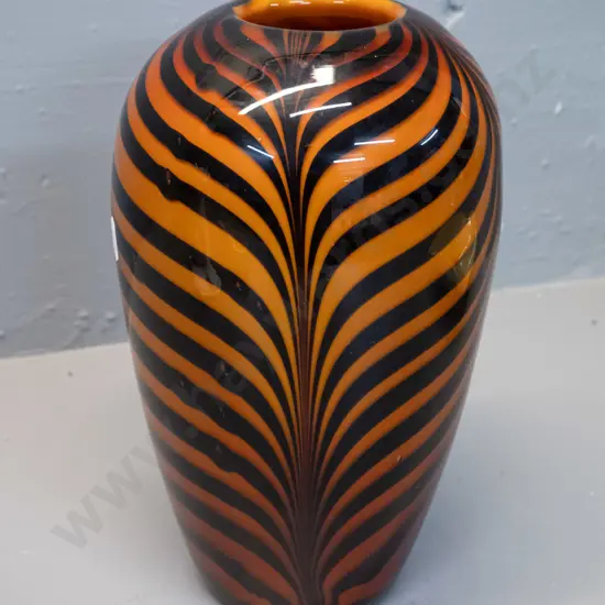 art glass vase - amber and brown tones, dragged stripe pattern H-265 D-155