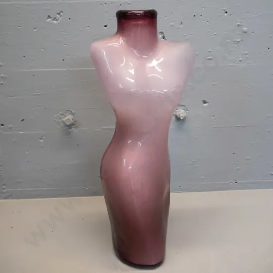 art glass torso shaped bottle vase in white & wine red H-450