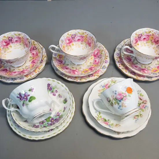 5 Royal Albert chia trios - Moss Rose, Violets and three Serena