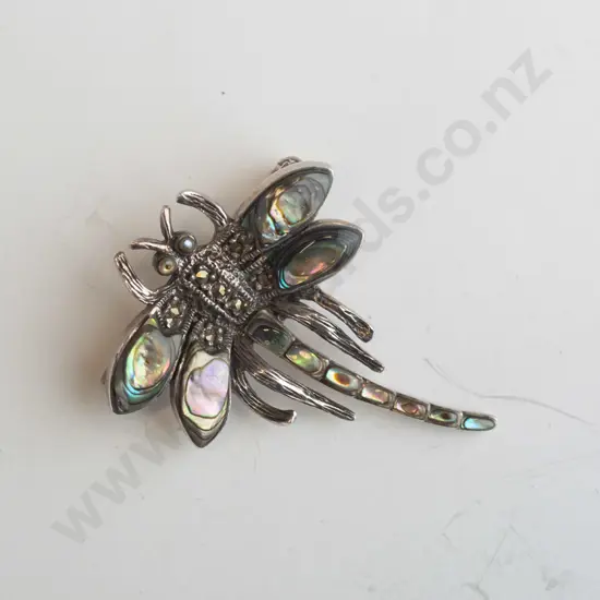 silver paua shell brooch stamped 925