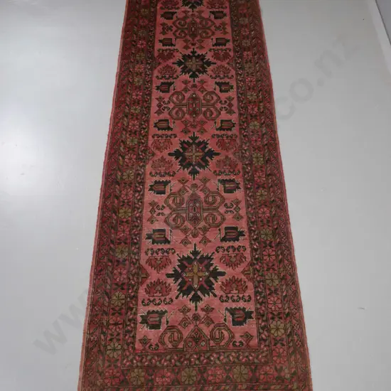 Persian style hand-knotted wool floor runner - browns and reds, some fading L-2950 W-840