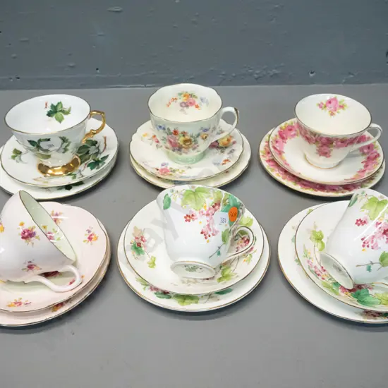 6 English china trios - Royal Doulton, Foley, and Hammersley