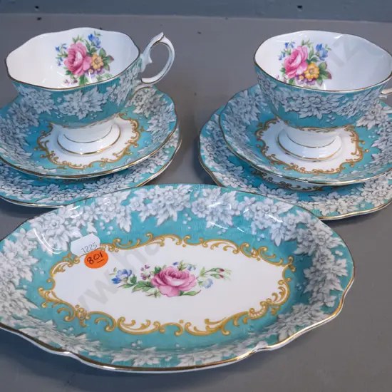 Royal Albert "Enchantment" pattern - 2 trios and a dish