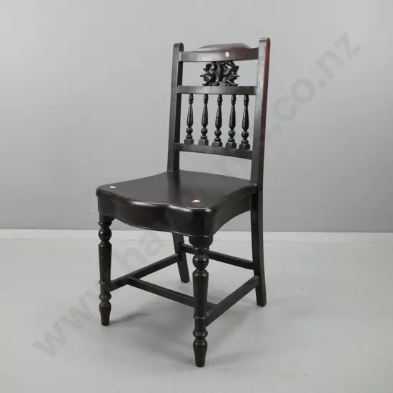 restorer's Victorian hardwood chair with carved and spindle turned back, serpentine shape seat on turned legs &