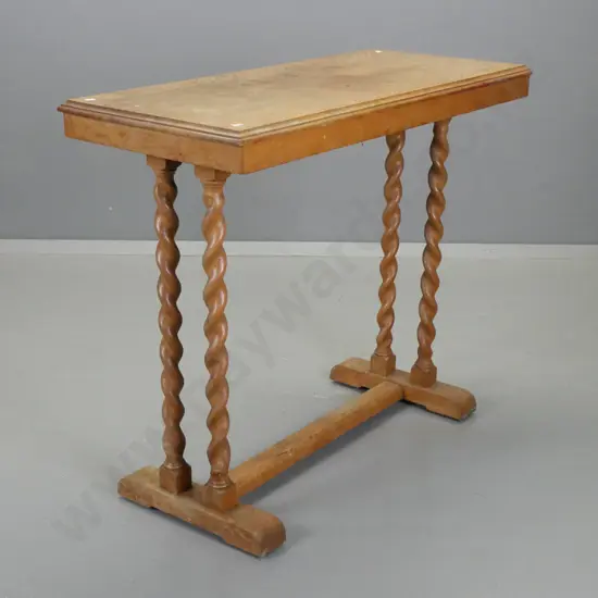 vintage oak side table with Jacobean twist end supports on refectory base, polish in restorer's condition, stains and