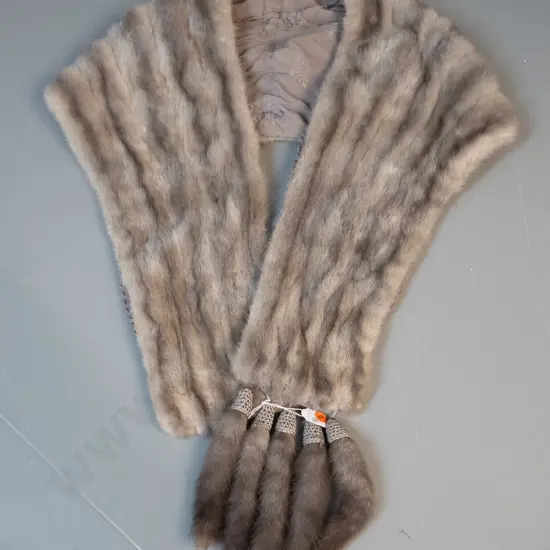 grey fur stole with detachable tail fringes