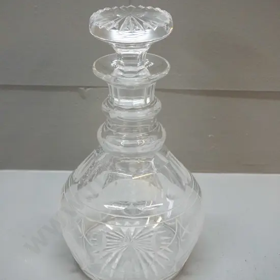 cut and etched crystal stoppered decanter H-235