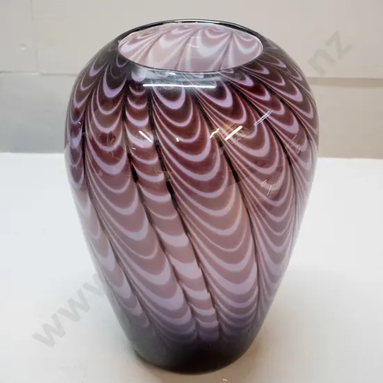 tall art glass vase - amethyst with white interior H-265 D-185