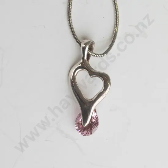 silver necklace with pink stone stamped 925
