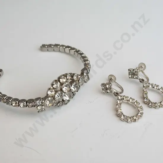 crystal cuff bangle & pair of crystal clip on earrings