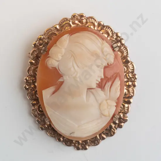 9ct oval cameo brooch with pin & hook