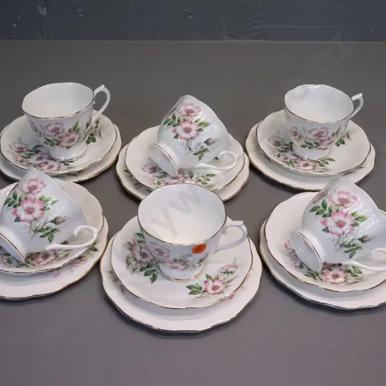 6 Royal Albert Wild Rose trios