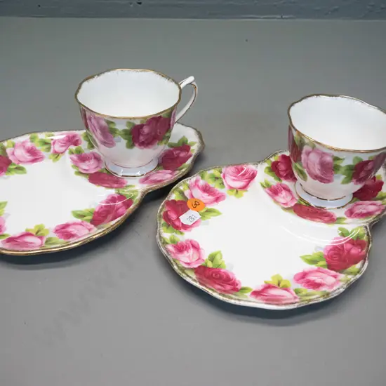 2 Royal Albert Old English Rose tennis sets - some rubbing to gilt on one