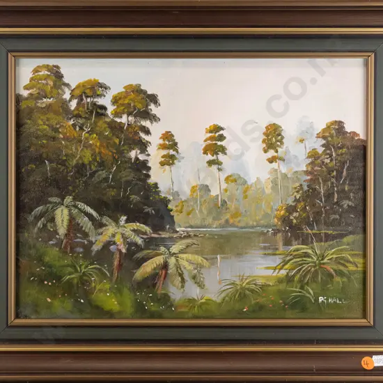PG Hall - framed oil "West Coast Vista" H-290 W-390 (framing needs attention)