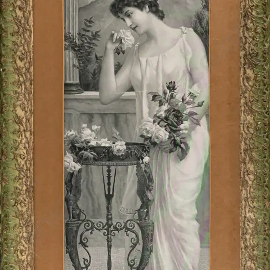 onate framed vintage print - woman and roses H - 480 W - 170