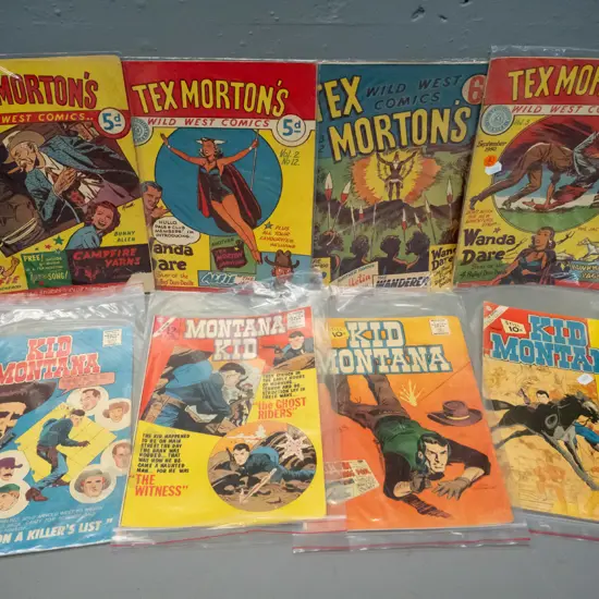 8 1950s or 1960s vintage comic books - 4 Kid Montana and 4 Tex Morton's Wild West Comics