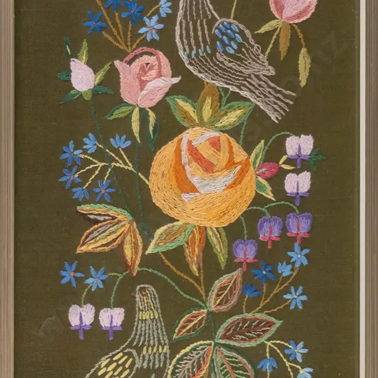 framed needlework birds and flowers H - 480 W - 280