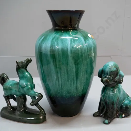 2 Blue Mountain pottery items - dog and a vase H-340, Canuck Pottery  horse H-190