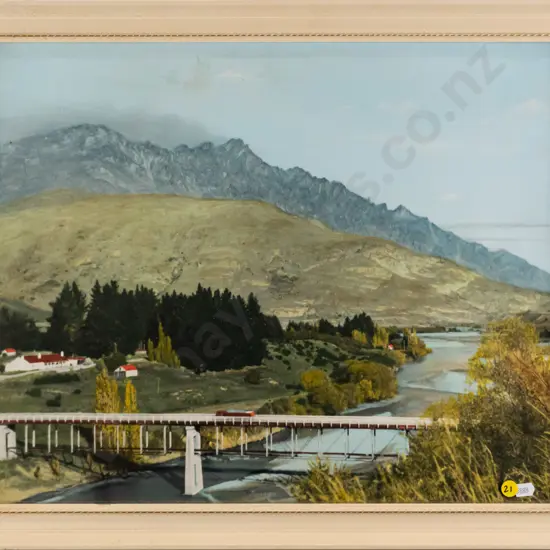 framed retro hand coloured photograph (coloured by Mrs McIntyre) - Frankton?H - 390 W - 490