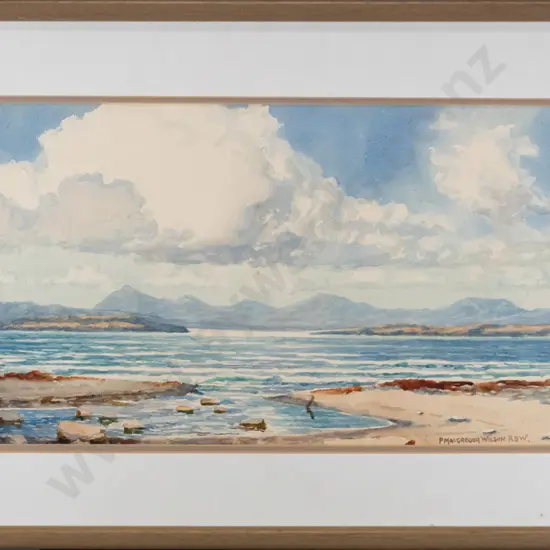 P MacGregor Wilson - framed watercolour - coastal scene (slight foxing) H - 270 W - 470