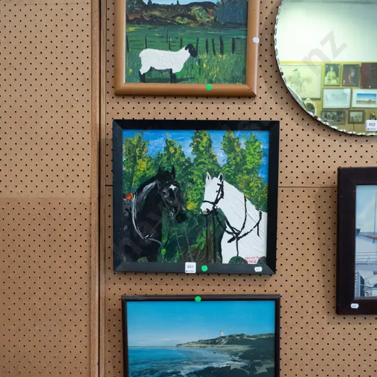 2 original artworks and a print - coastal scenes - green dots