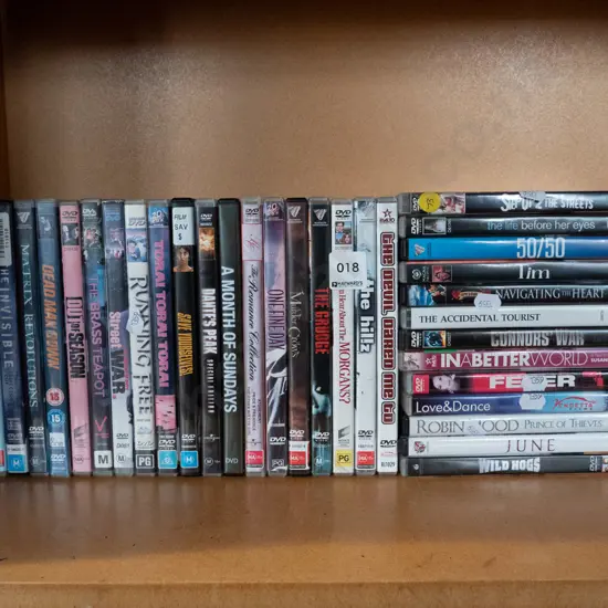 shelf of DVDs