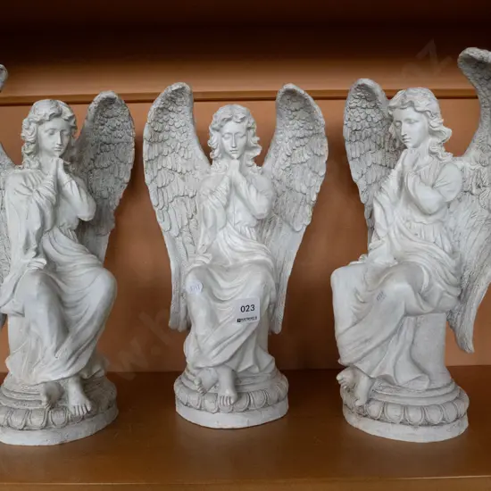 3 seated composite angel figurines H-350
