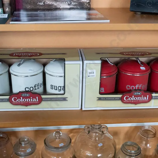 2x Colonial tea, coffee & sugar canisters