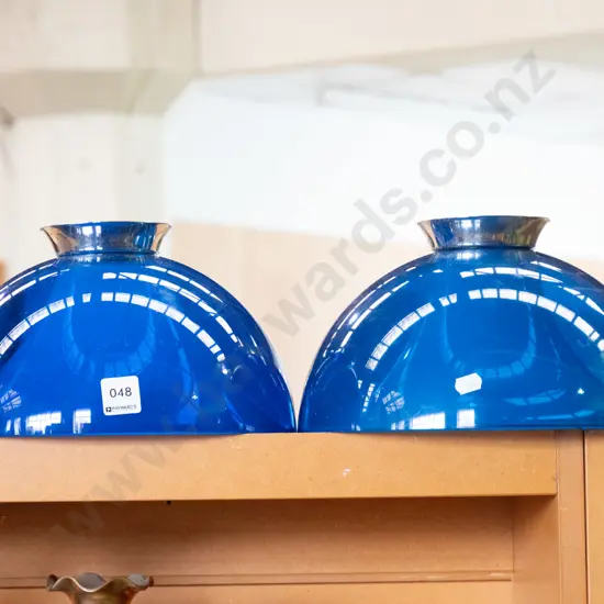 2 blue plastic perspex light shades